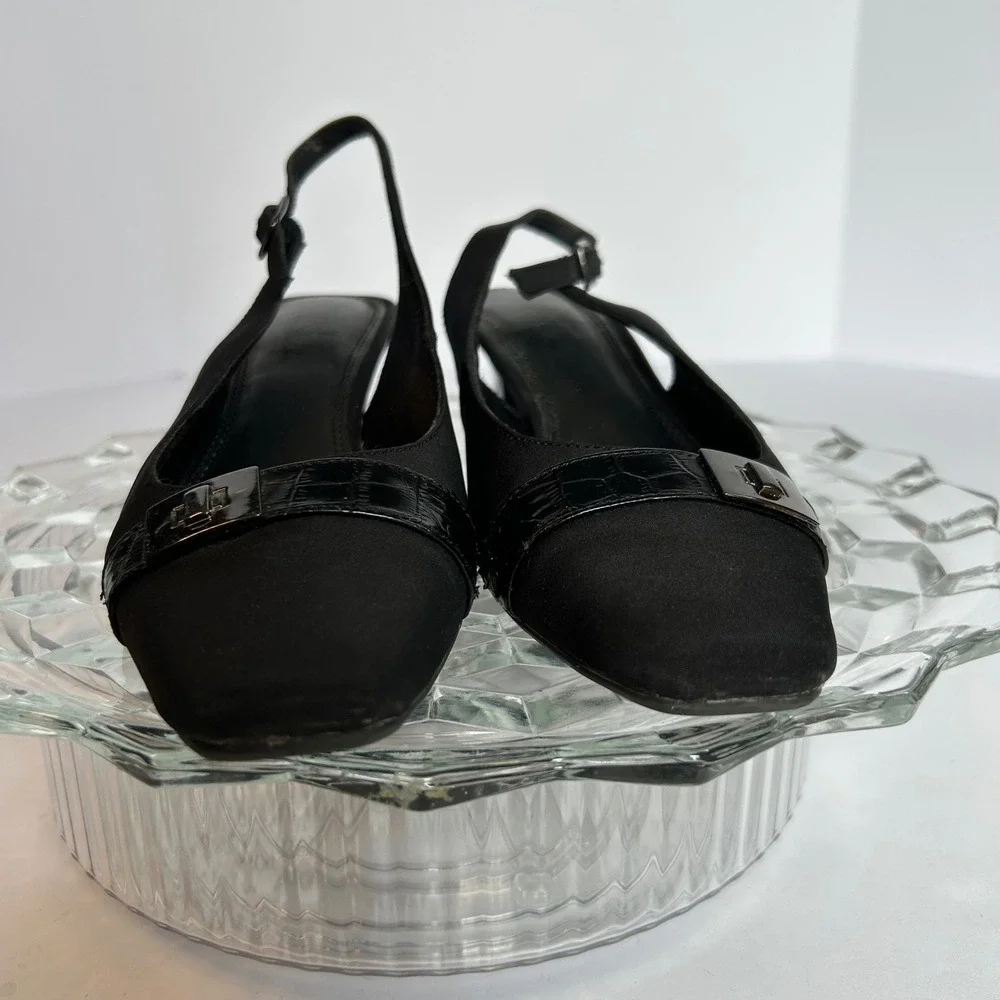 Life Stride Black Fabric‎ Slingback Heels Dress Shoes Buckle 7.5M